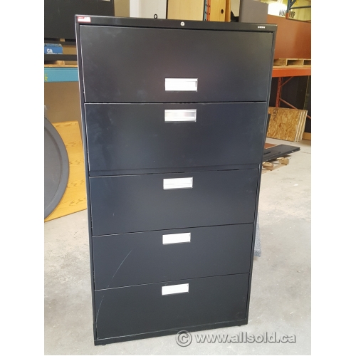 Hon Black 5 Drawer Lateral File Flip Front Top, Locking